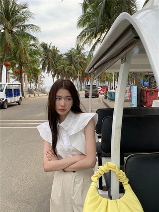 Lace stitching slim top