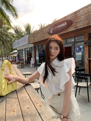 Lace stitching slim top