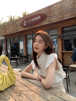 Lace stitching slim top