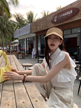 Lace stitching slim top