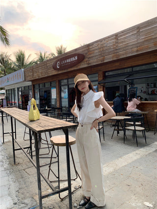 Lace stitching slim top