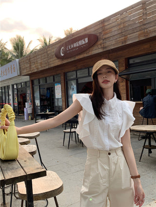 Lace stitching slim top