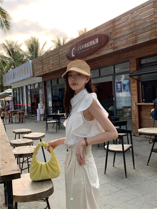 Lace stitching slim top