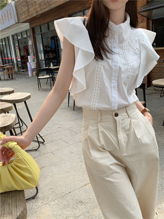 Lace stitching slim top