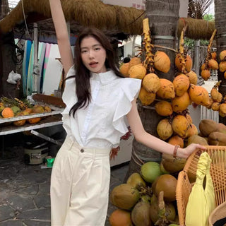 Lace stitching slim top