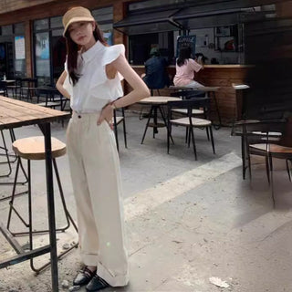 Lace stitching slim top