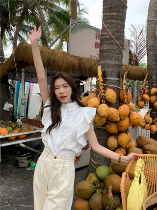 Lace stitching slim top