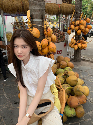 Lace stitching slim top