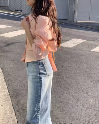 Lace-up Bow Short Shirt Top