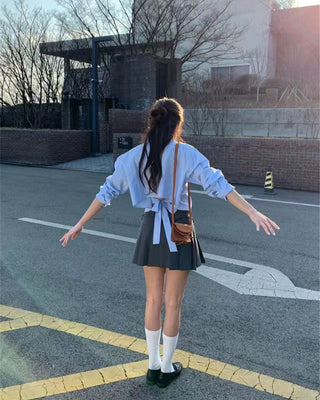 Lace-up Bow Short Shirt Top