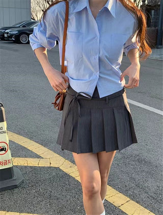 Lace-up Bow Short Shirt Top