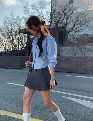 Lace-up Bow Short Shirt Top