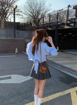 Lace-up Bow Short Shirt Top