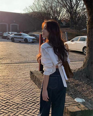 Lace-up Bow Short Shirt Top