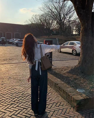 Lace-up Bow Short Shirt Top