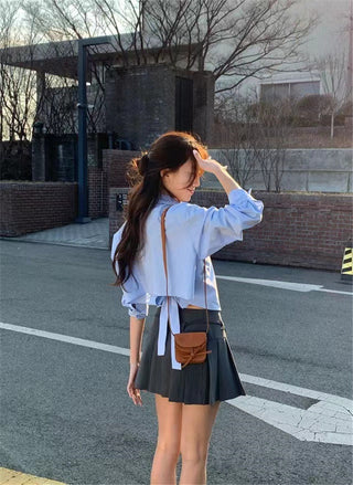 Lace-up Bow Short Shirt Top