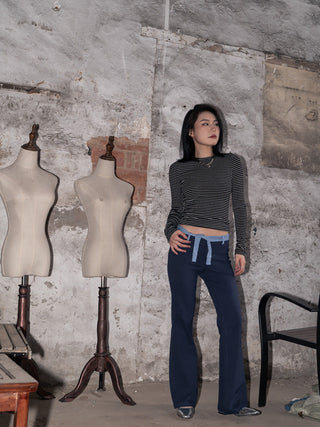 Micro flared sporty belted trousers