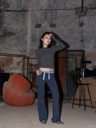 Micro flared sporty belted trousers