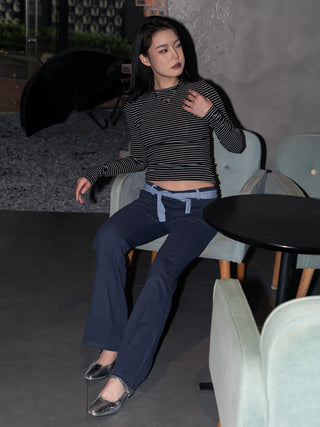 Micro flared sporty belted trousers