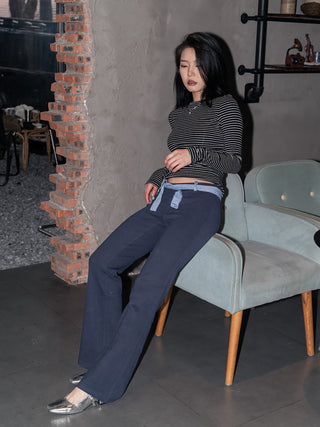 Micro flared sporty belted trousers