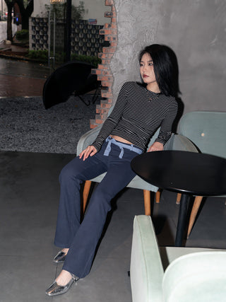 Micro flared sporty belted trousers