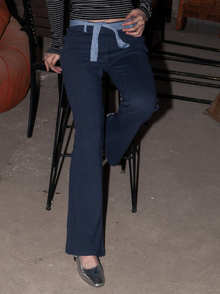 Micro flared sporty belted trousers