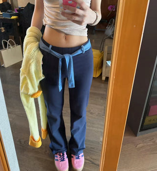 Micro flared sporty belted trousers