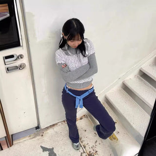 Micro flared sporty belted trousers