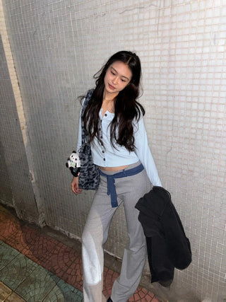 Micro flared sporty belted trousers