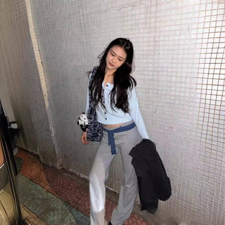 Micro flared sporty belted trousers