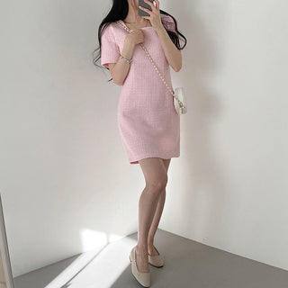 Square Collar Short Sleeve Slim-fit Dress