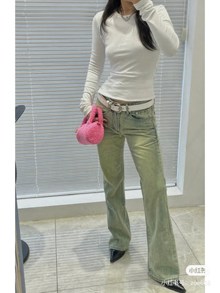 Old Washed Micro-flare denim pants