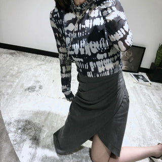 Wrapped Pleated Asymmetrical Split skirt