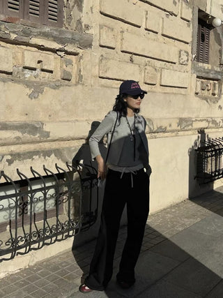 Contrast double waist stitching drawstring pants