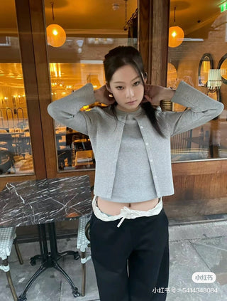 Contrast double waist stitching drawstring pants