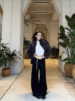 Contrast double waist stitching drawstring pants