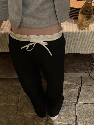 Contrast double waist stitching drawstring pants