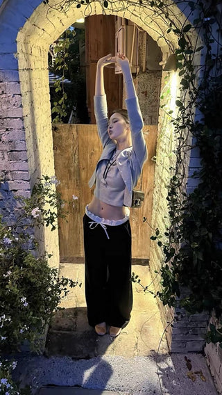 Contrast double waist stitching drawstring pants