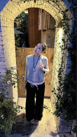 Contrast double waist stitching drawstring pants