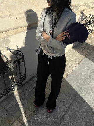 Contrast double waist stitching drawstring pants