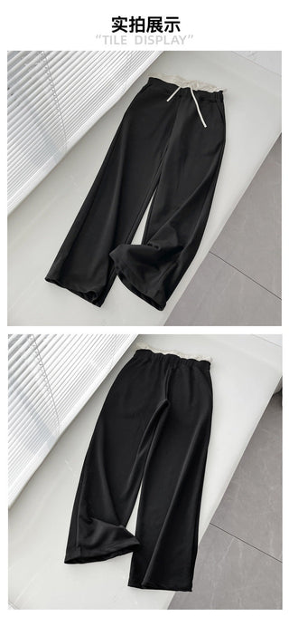 Contrast double waist stitching drawstring pants