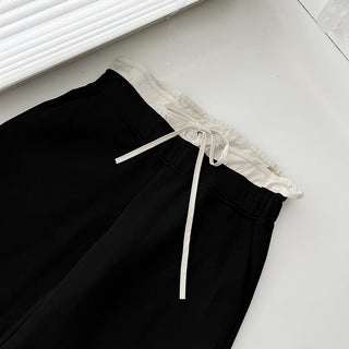 Contrast double waist stitching drawstring pants