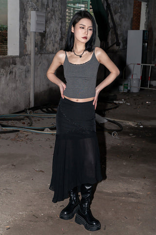 Lace Edge Slant Chiffon Skirt