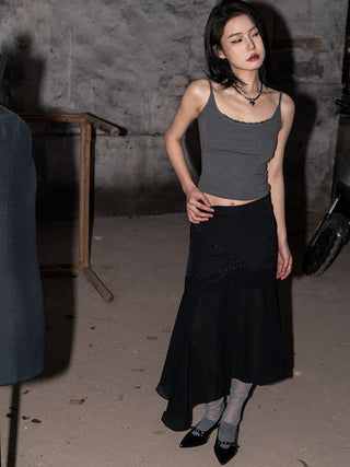 Lace Edge Slant Chiffon Skirt