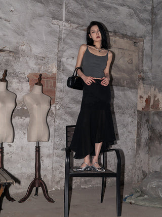 Lace Edge Slant Chiffon Skirt