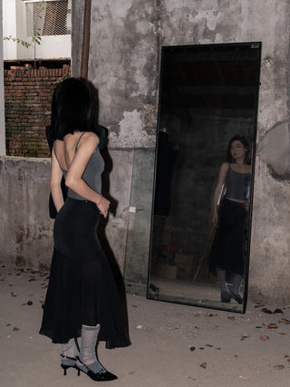 Lace Edge Slant Chiffon Skirt