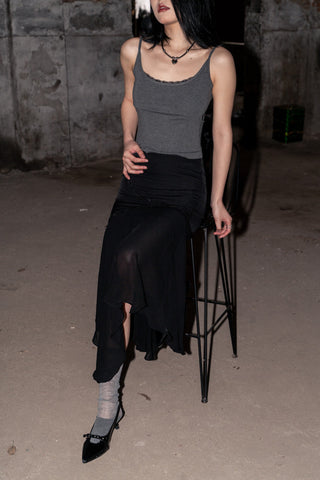 Lace Edge Slant Chiffon Skirt