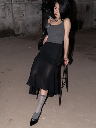 Lace Edge Slant Chiffon Skirt