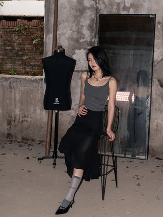Lace Edge Slant Chiffon Skirt