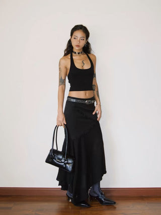Lace Edge Slant Chiffon Skirt